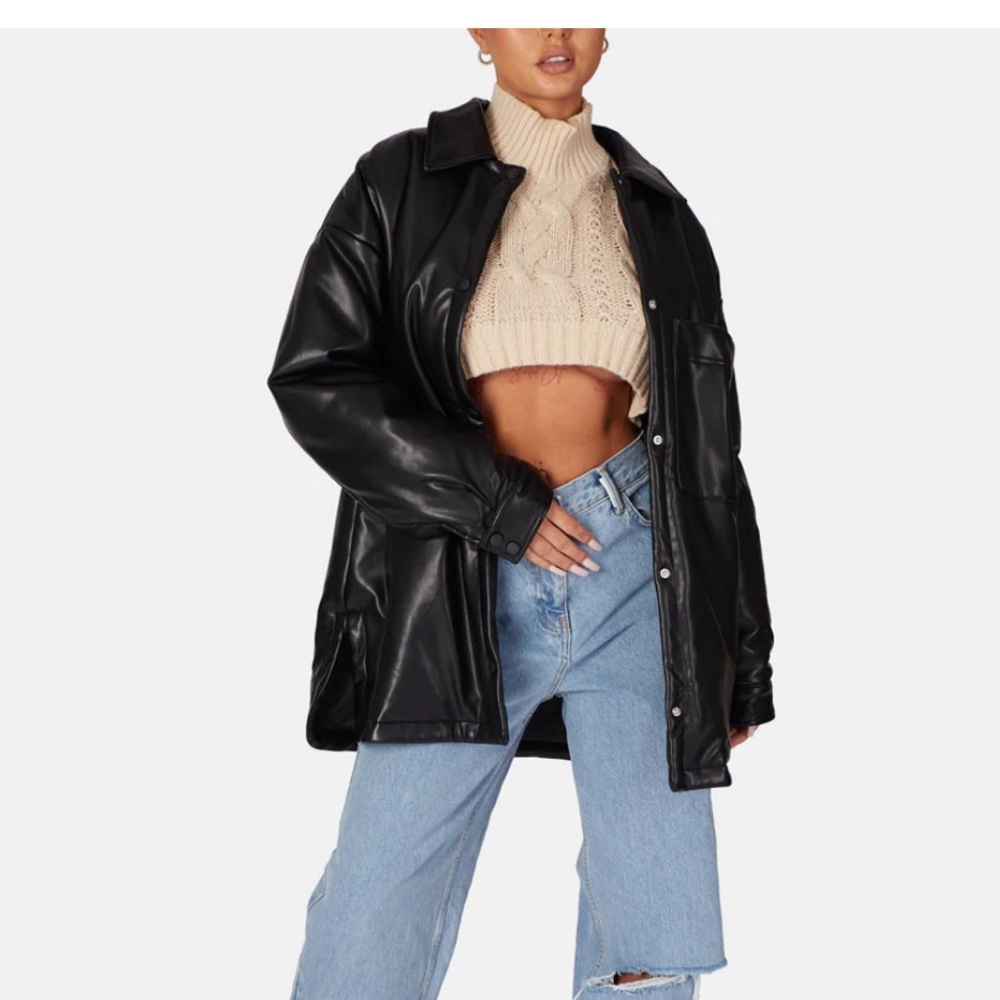 Oversized black padded shacket